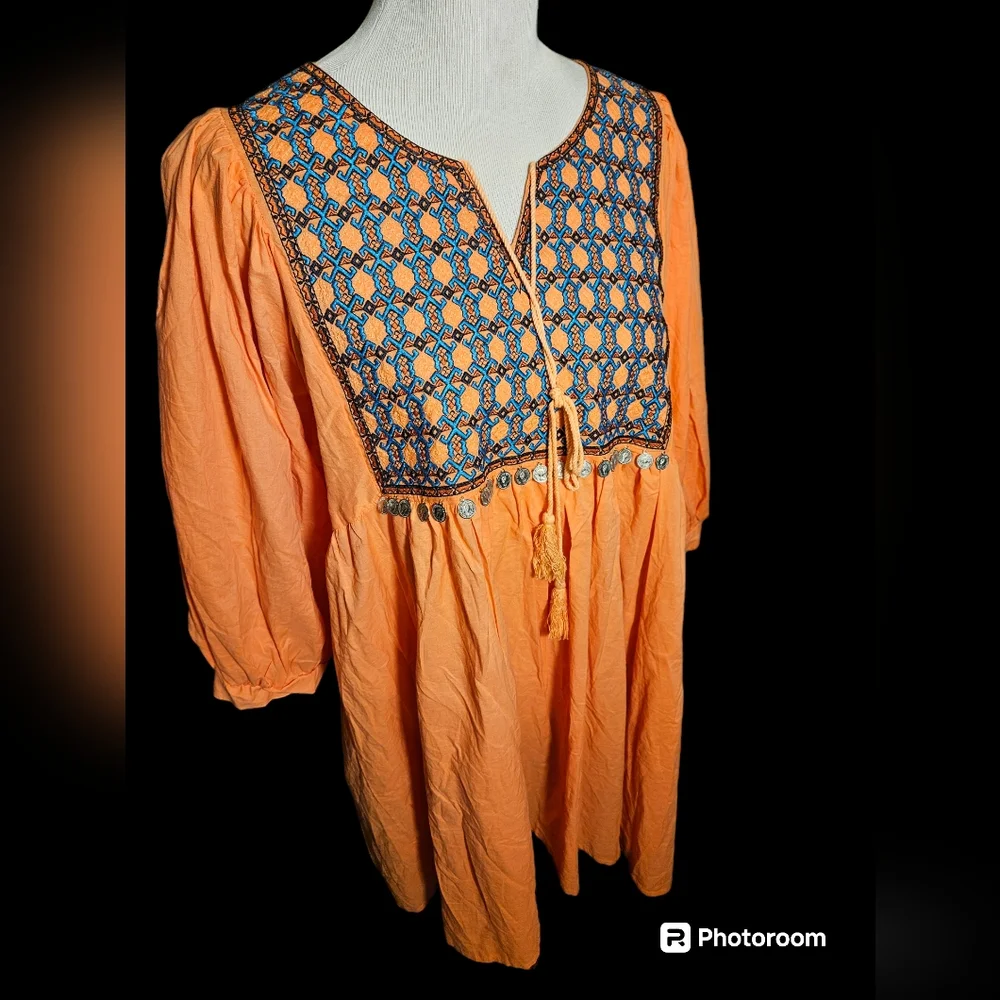 Velzera Orange Mini Dress with Bishop Sleeves - Picture 2 of 14